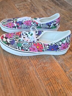 Vans Floral Checkerboard Lace-Up Sneakers in Pink, Purple, Green, Black & White
